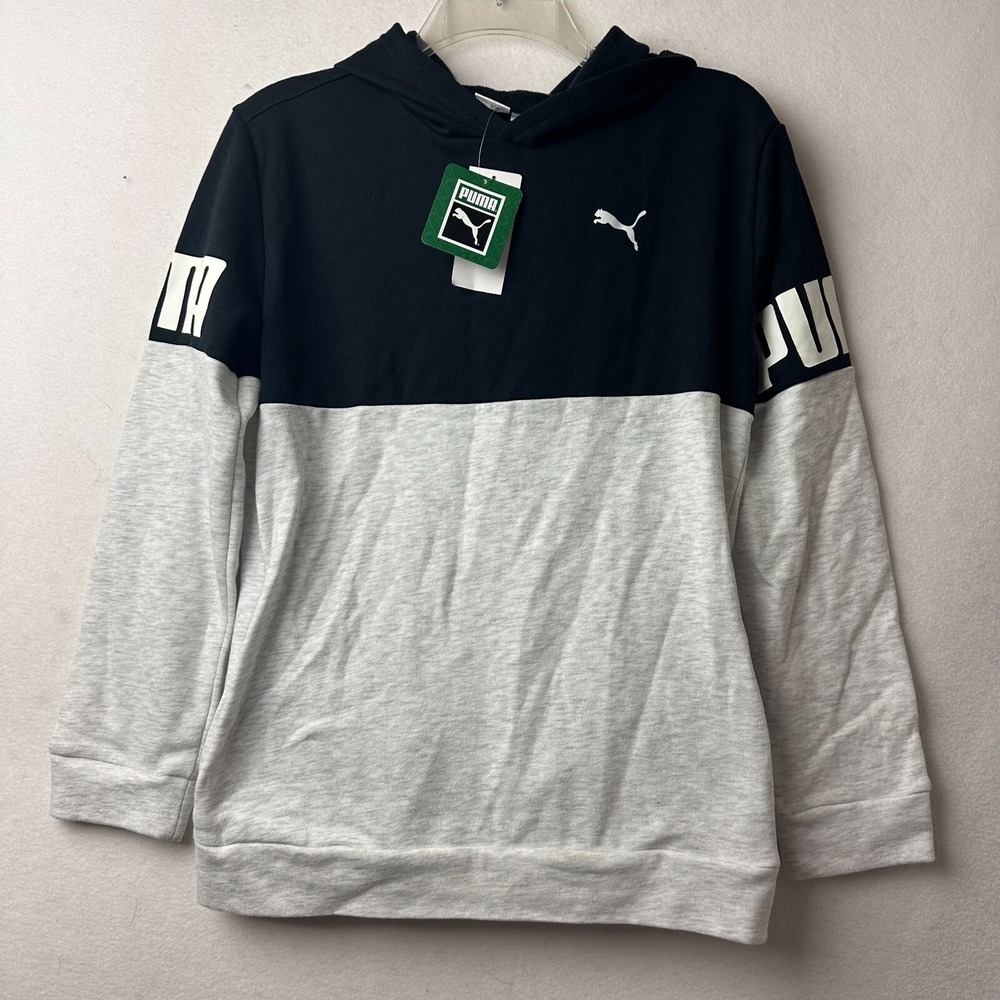 Puma Hoodie Mens Small Black Grey Colorblock Logo Graphic Sweatshirt New